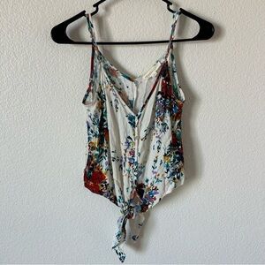 Lovestitch Boho Asymmetrical Sheer Tie Front Cropped Spaghetti Starp Camisole